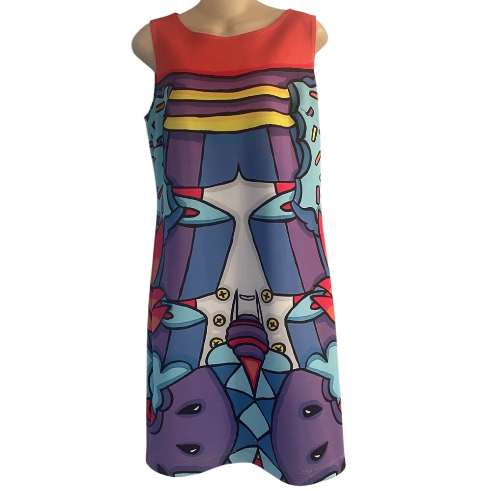 Le Galeriste Sleeveless Above Knee Dress Abstract Wearable Art Red Size Medium